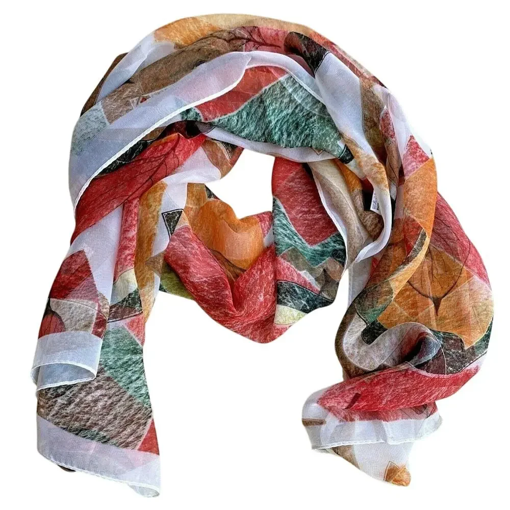 Sheer silky scarf long rectangle polyester wrap accessory mod geometric print